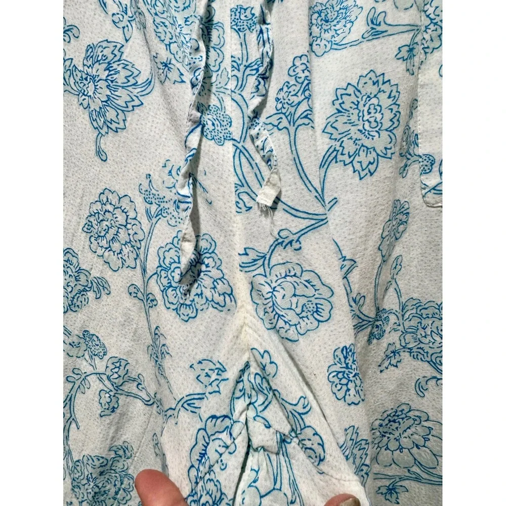 Love by Gap Blue Floral Toile Pajama Pants Cotton Modal Linen Lounge Sleepwear L